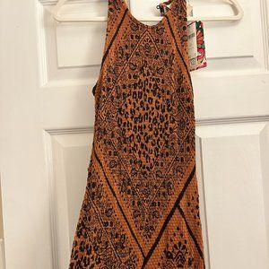 Farm Rio Anthropologie Midi Tank Patterned Black and Tan Dress